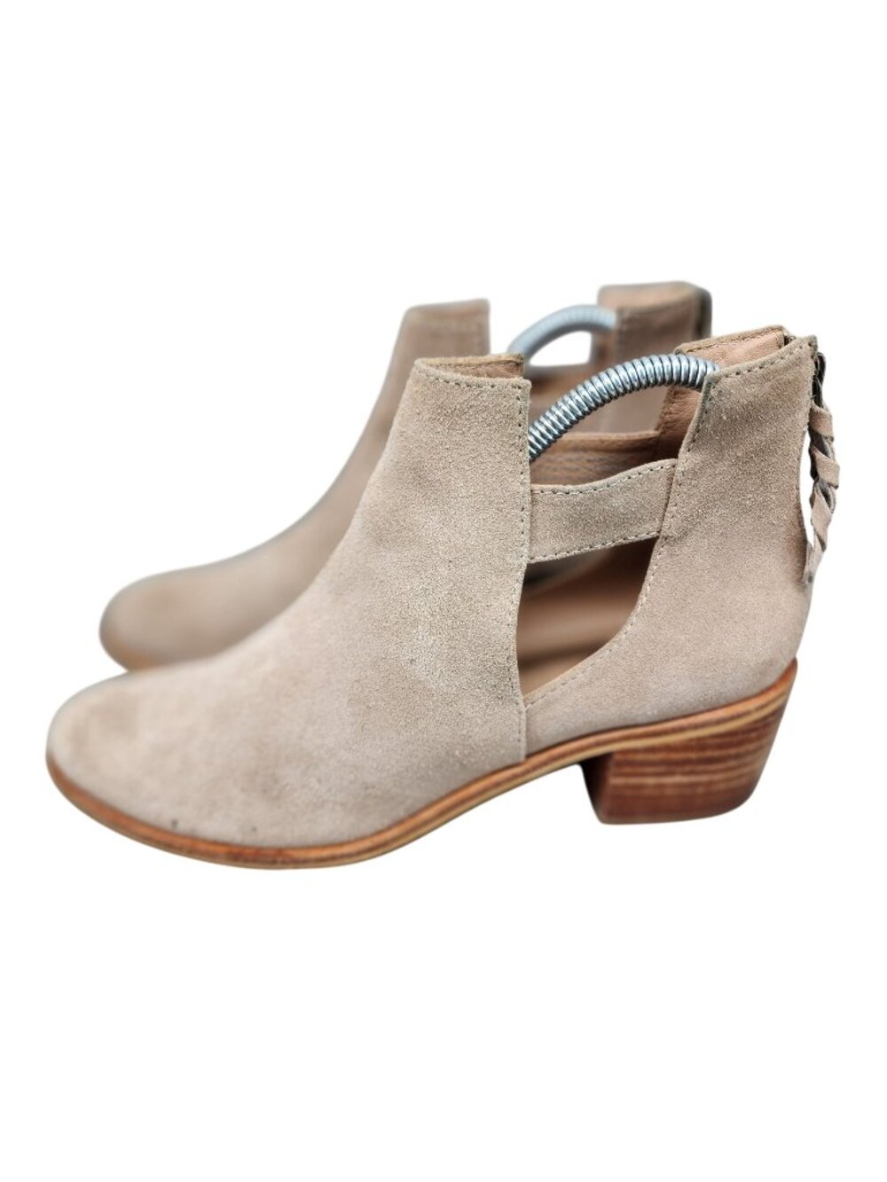 Able Shoes Womens Size 7.5 Tan Suede Gamboa Open Sides Ankle Boots *Read*